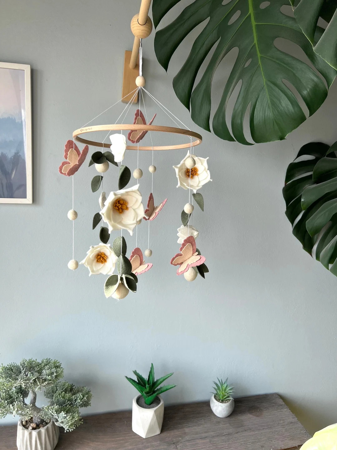 Flowers Baby Mobile, Butterfly Crib Mobile, Green Floral Baby Mobile, Hanging Felt Mobile, Cot Mo... | Etsy (US)