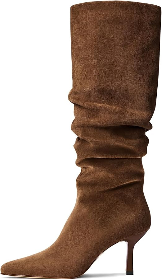 Lumeheel Knee High Boots for Women - Suede Ruched Women's Tall Boots with Pointed Toe Kitten Heel... | Amazon (US)