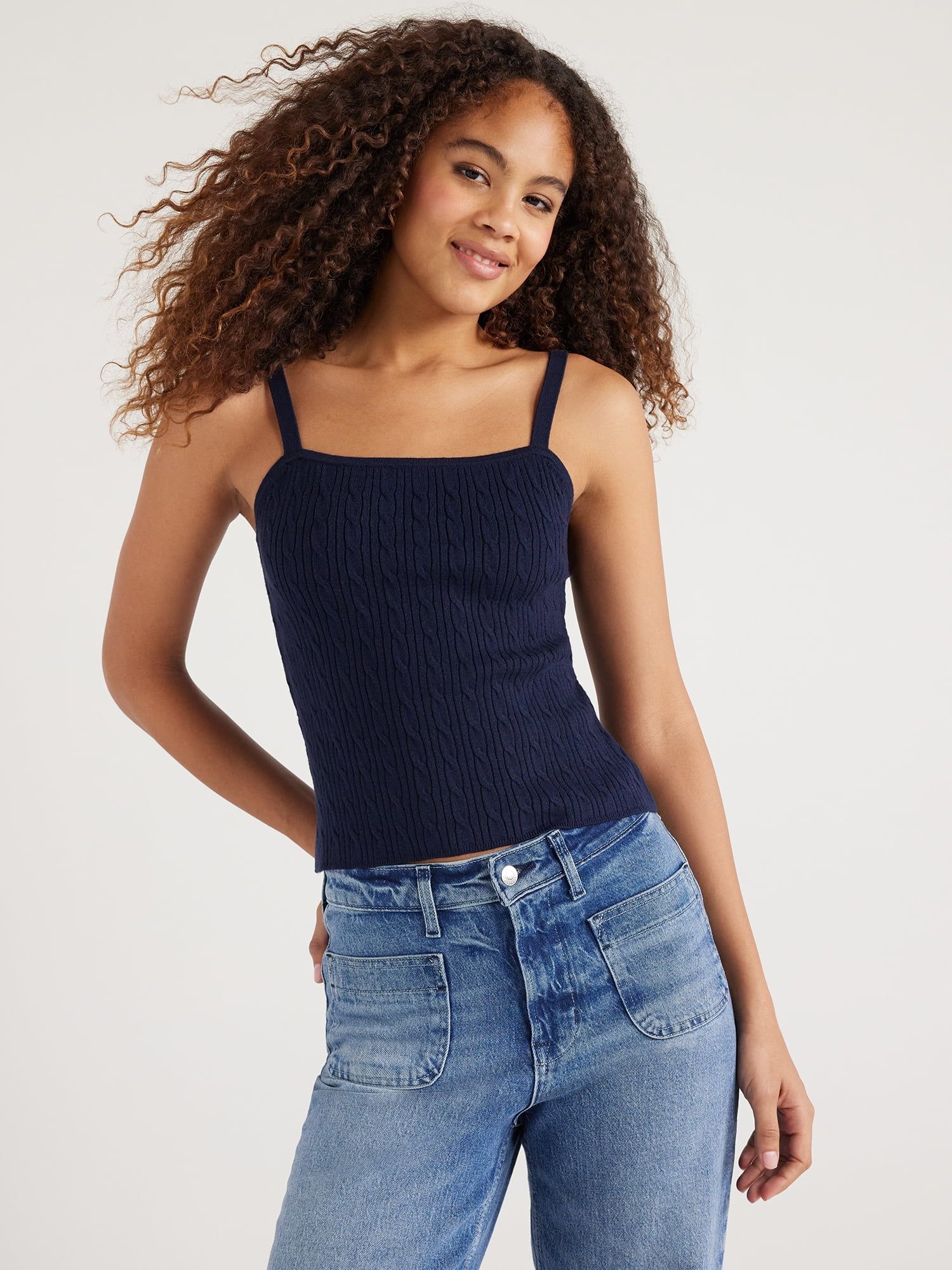 Free Assembly Women’s Cable Knit Cami Sweater, Sizes XS-XXXL | Walmart (US)