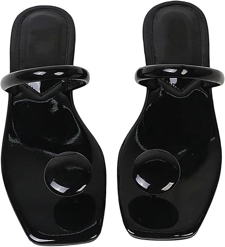 SweatyRocks Women's PU Leather Open Square Toe Thong Sandals Round Decor Outdoor Flat Sandals | Amazon (US)