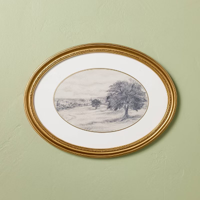 12"x16" Horizontal Oval Landscape Sketch Framed Wall Art - Hearth & Hand™ with Magnolia | Target