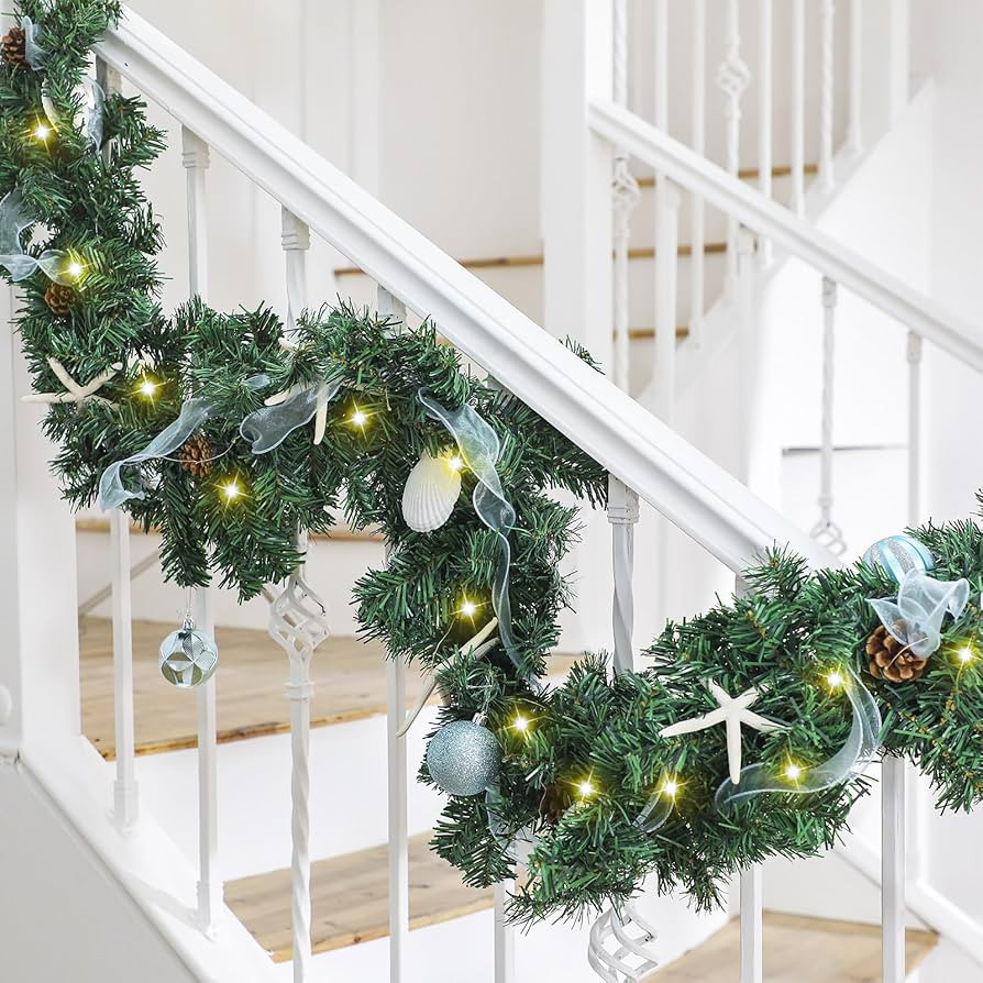 Soulchen 6 ft Pre-lit Christmas Coastal Garland Seaside Beach Themed Garland with Scallop Shells,... | Amazon (US)