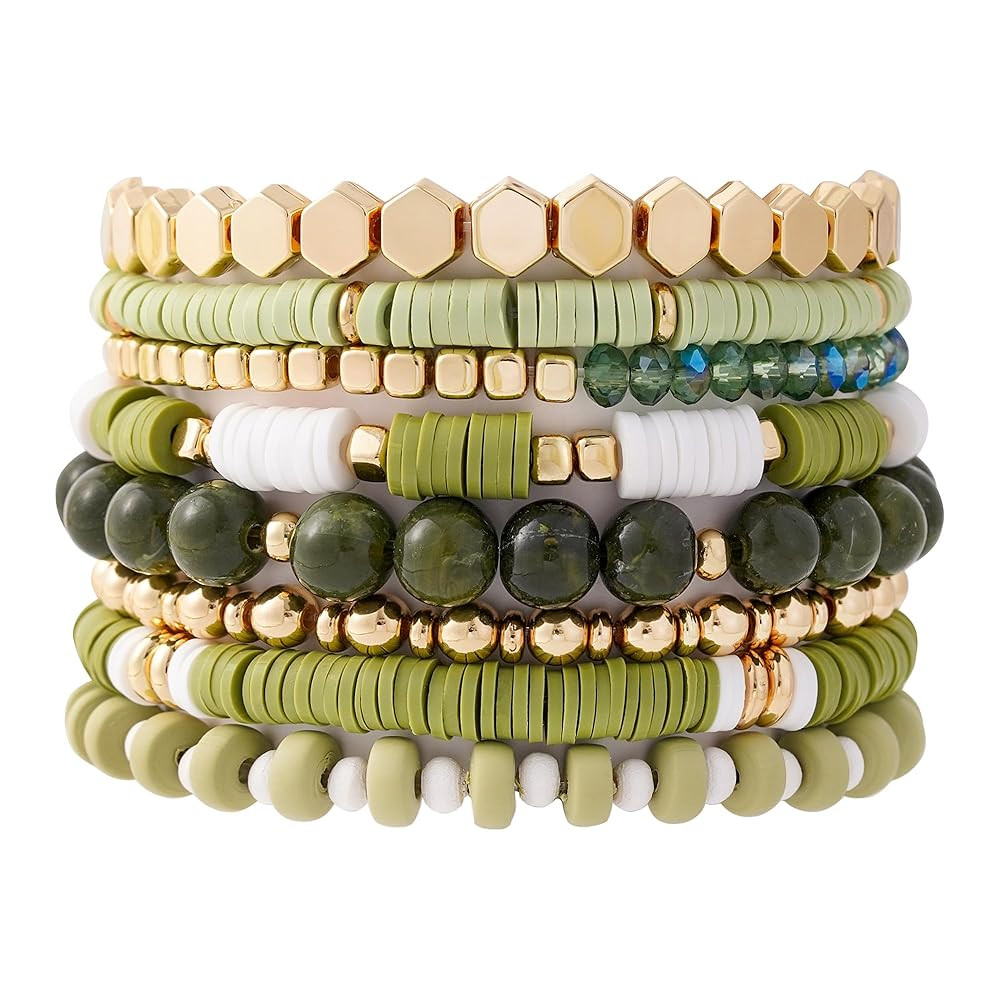 GOOJIDS Surfer Heishi Clay Bead Bracelets for Women Bohemian Stackable Gold Beaded Stretch Bracel... | Amazon (US)