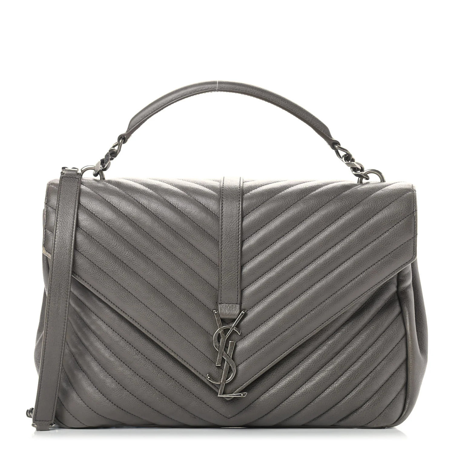 SAINT LAURENT Sheepskin Matelasse Chevron Monogram Large College Satchel Dark Anthracite | FASHIO... | FASHIONPHILE (US)