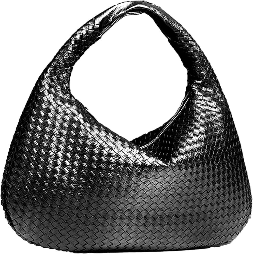 Woven Leather Hobo Bag for Women, Top-handle Shoulder Tote Bag Large Capacity Woven Handbag Underarm | Amazon (US)