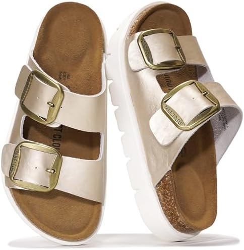 Project Cloud 100% Genuine Leather Platform Sandals Women Footwear - Wedge Chunky Slides for Wome... | Amazon (US)