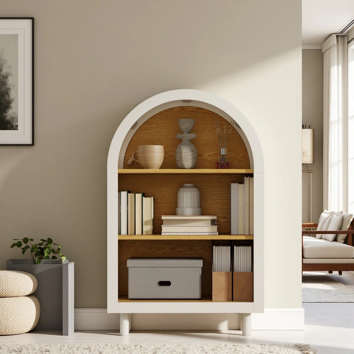 Arched Small Bookcase,Arched Storage Cabinet,Wooden Modern Arched Top Bookshelf With 3 Shelves,Wh... | Wayfair North America