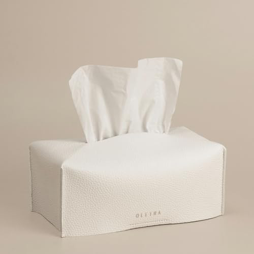 OLETHA Aesthetic Rectangle Tissue Box Cover, Medium Flat Box Tissues Holder Rectangular, White | Amazon (US)