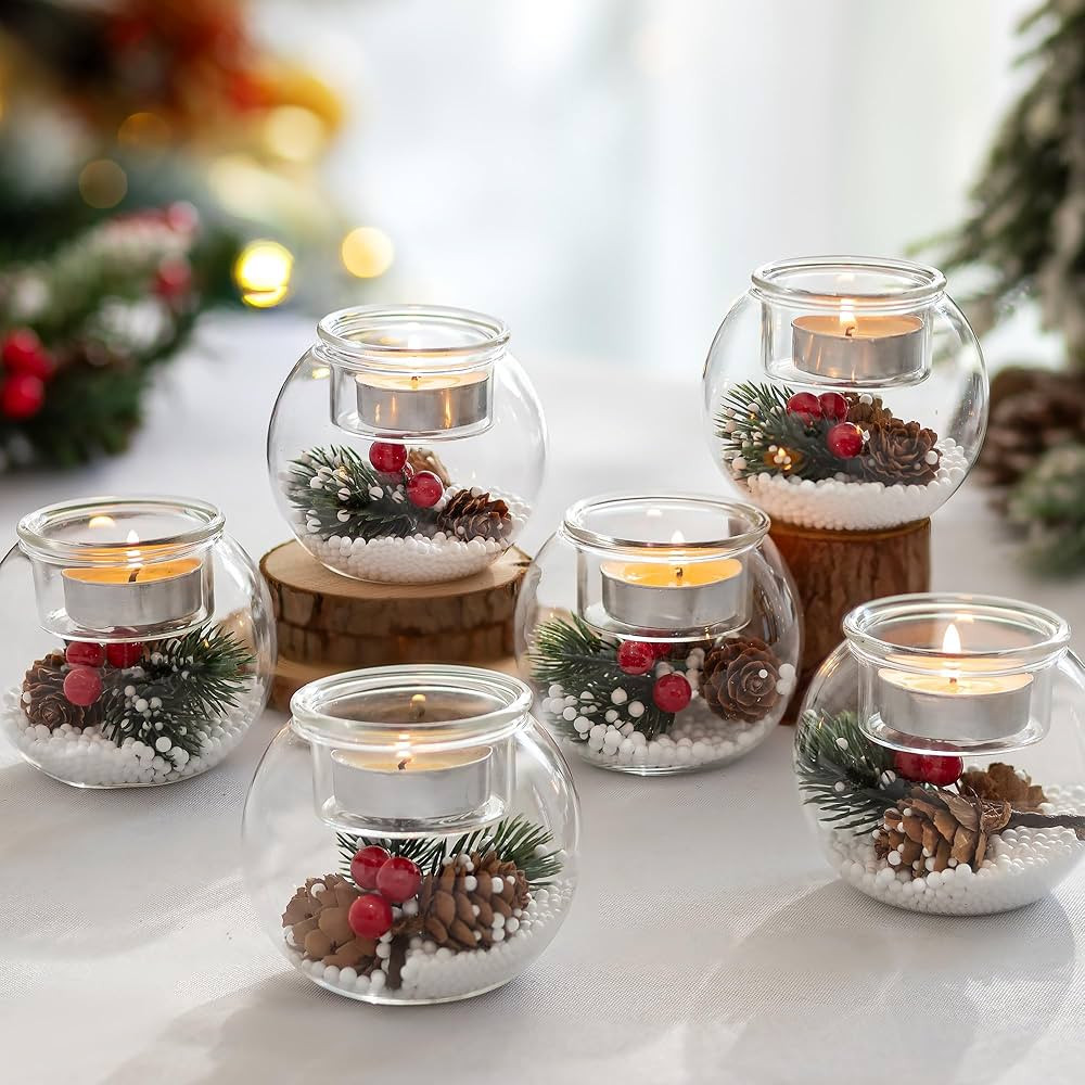 Glasseam Christmas Votive Candle Holders: Glass Tealight Candle Holder Set of 6 with Red Berry an... | Amazon (CA)