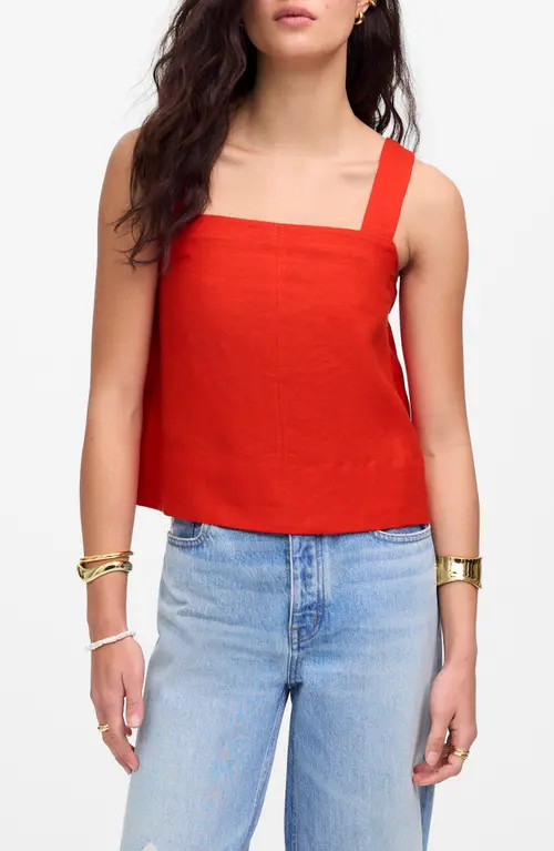 Madewell Contrast Stitch Square Neck Linen Tank in Bright Flame at Nordstrom, Size X-Small | Nordstrom