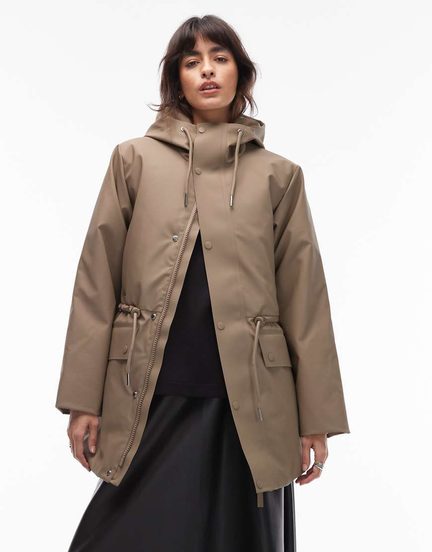 Rains 21500 Nome waterproof parka jacket with drawstring detail in beige-Neutral | ASOS (Global)