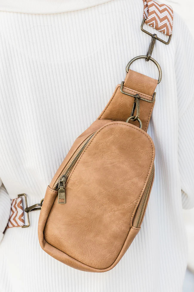 All The Feels Brown Sling Bag With Removable Printed Strap | Pink Lily