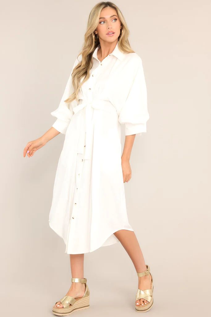 Picnic Perfect White Button Front Midi Dress | Red Dress