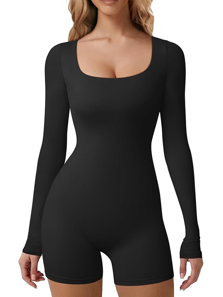 HYZ Women's Casual Long Sleeve Fitted High Waist Workout Daily One Piece Short Jumpsuit | Amazon (US)
