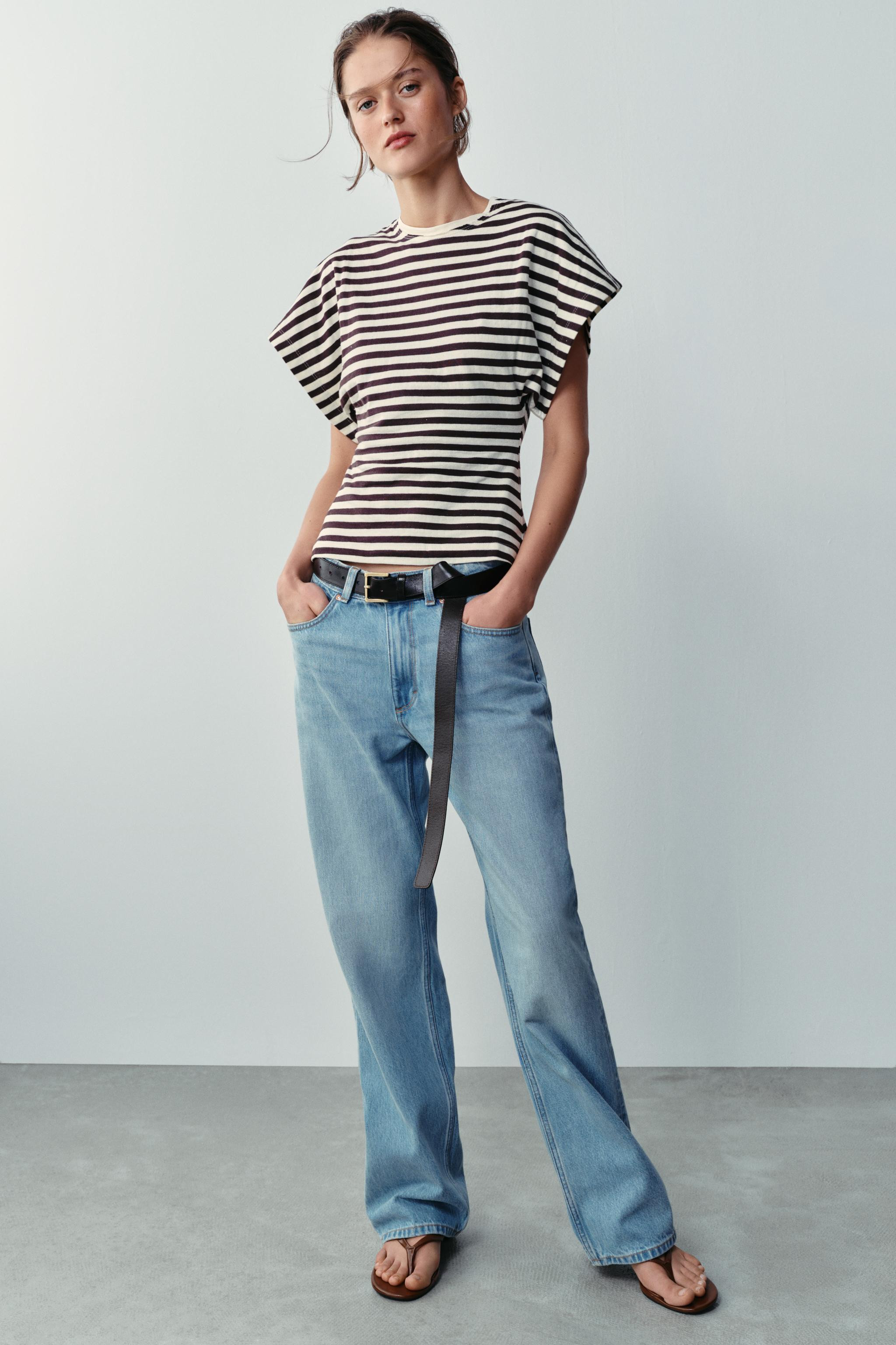 WIDE SLEEVE STRIPED T-SHIRT | Zara US