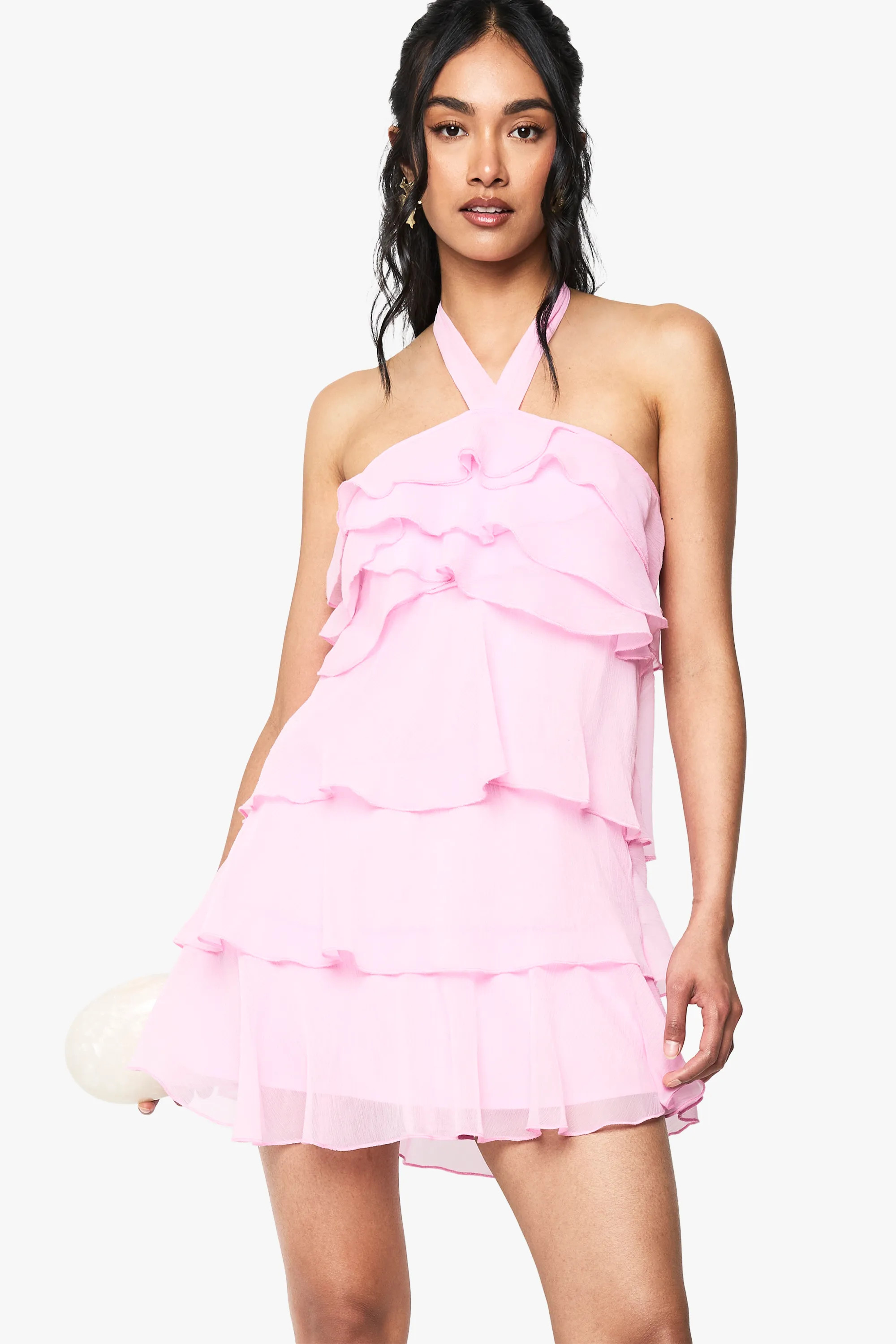 Dresses | Halterneck Tie Ruffled Tiered Mini Dress | boohoo | Boohoo.com (UK & IE)