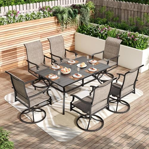 PHI VILLA 7 PCS Patio Dining Set, Outdoor Table & Chairs Set with Large Metal Table & 6 High Back Padded Outdoor Swivel Armerest Chairs, Patio Dining Furniture Set for Patio, Lawn, Garden, Porch | Amazon (US)