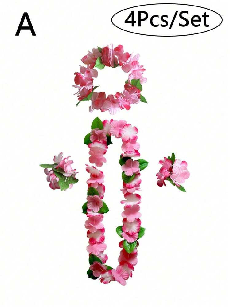 4pcs/Set Hawaiian Flower Garlands Set, Hawaiian Leis Necklace, Hawaii Garland Necklace, Tropical Hawaii Flower Theme Party Favors, Tropical Hibiscus Flowers For Summer Pool Parties And Hawaii Theme Parties, For DIY Decoration Fancy Dress & Party Easter Gift, Holiday Wedding Beach Birthday Decorations, Hawaiian Leis Party Supplies,Christmas | SHEIN