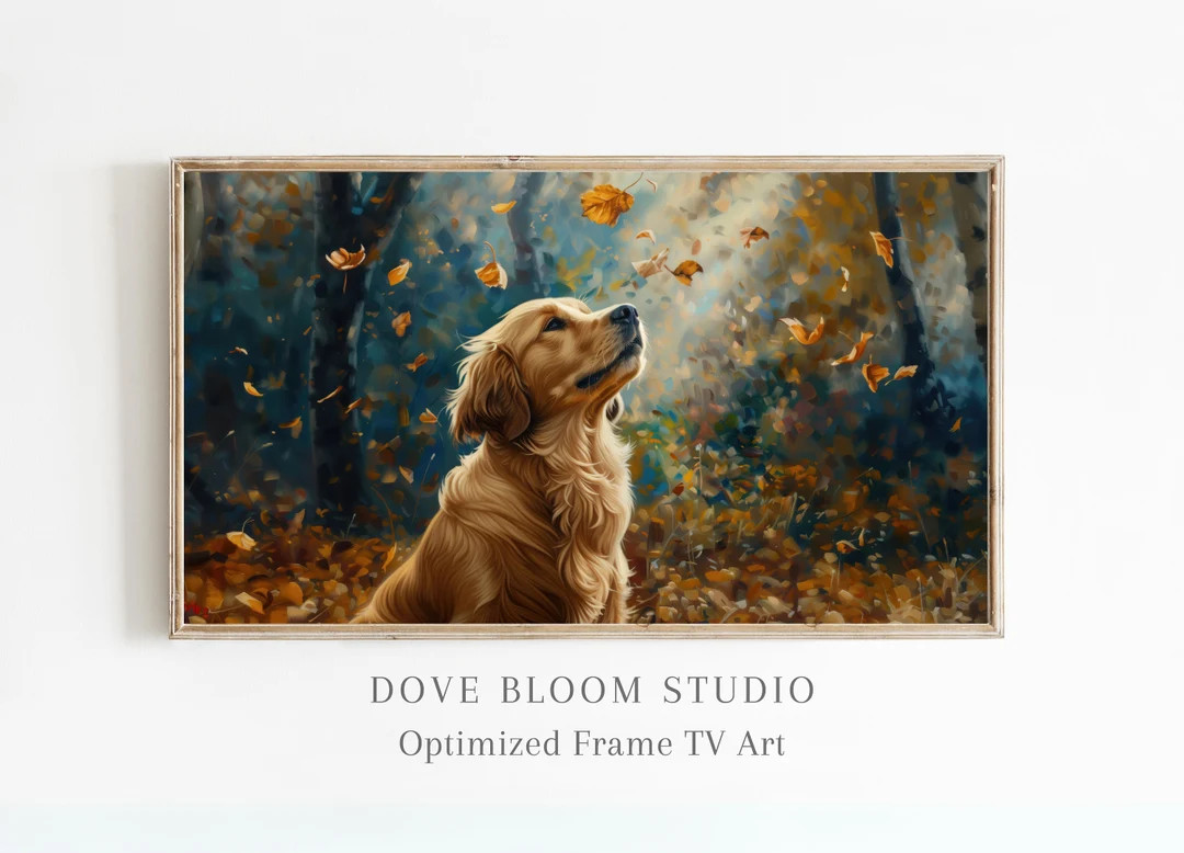 Golden Retriever Autumn Samsung Frame TV Art Digital Download, Cute Golden Retriever Dog Amidst F... | Etsy (US)