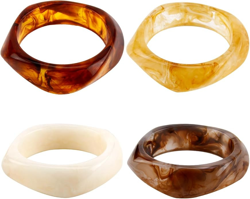 4Pcs Resin Chunky Bangles Acrylic Bracelets for Women Vintage Geometric Irregular Punk Bracelets ... | Amazon (US)