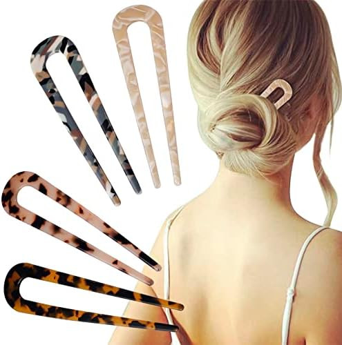 FRDTLUTHW 4.3Inch U Shaped Hair Fork Acetate Tortoiseshell French Hair Pin Colored 2 Prong Bun Ha... | Amazon (US)