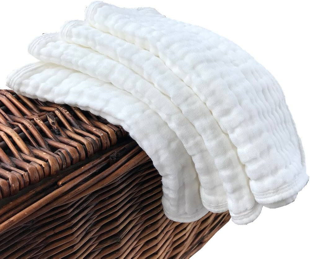 Synrroe Muslin Burp Cloths 4 Pack Large 20" by 10" 100% Cotton 6 Layers Extra Absorbent and Soft | Amazon (US)