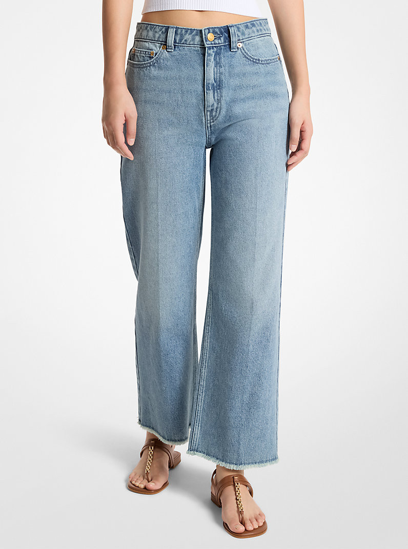 Eloise Frayed Denim Cropped Wide-Leg Jeans | Michael Kors US