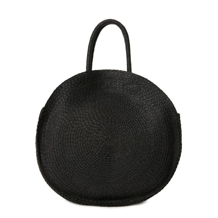 Time and Tru Women’s Circle Straw Tote Bag Black | Walmart (US)