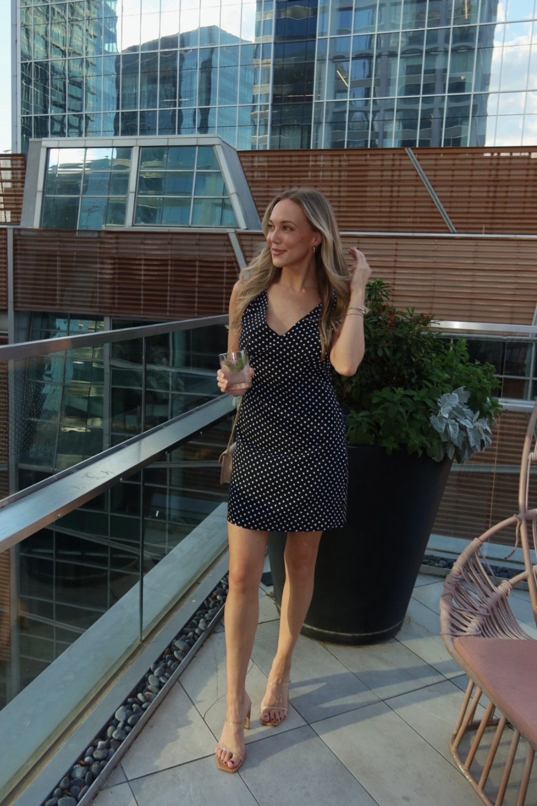 Navy and white polka dot dress, heeled sandals, YSL bag

#LTKdayinmylife #LTKootd