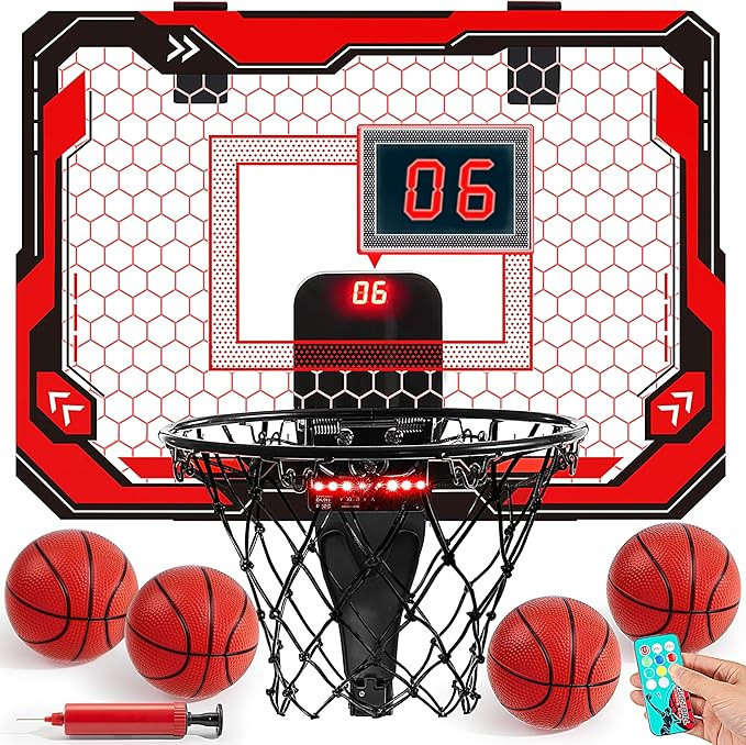 SYNCFUN Mini Basketball Hoop Over The Door, LED Indoor Basketball Hoop for Kids with Scoreboard &... | Amazon (US)