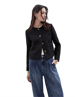 David Jones Unison Cropped Boucle Jacket in Black, Size 14 AU | David Jones (Australia & New Zealand)