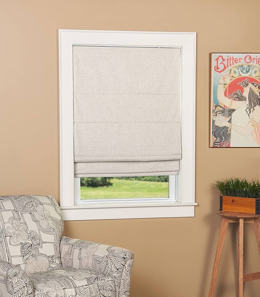 Green Mountain Vista Linen Blend Fabric Blackout Cordless Roman Shade, Size 31" W x 63" L - Color... | Amazon (US)