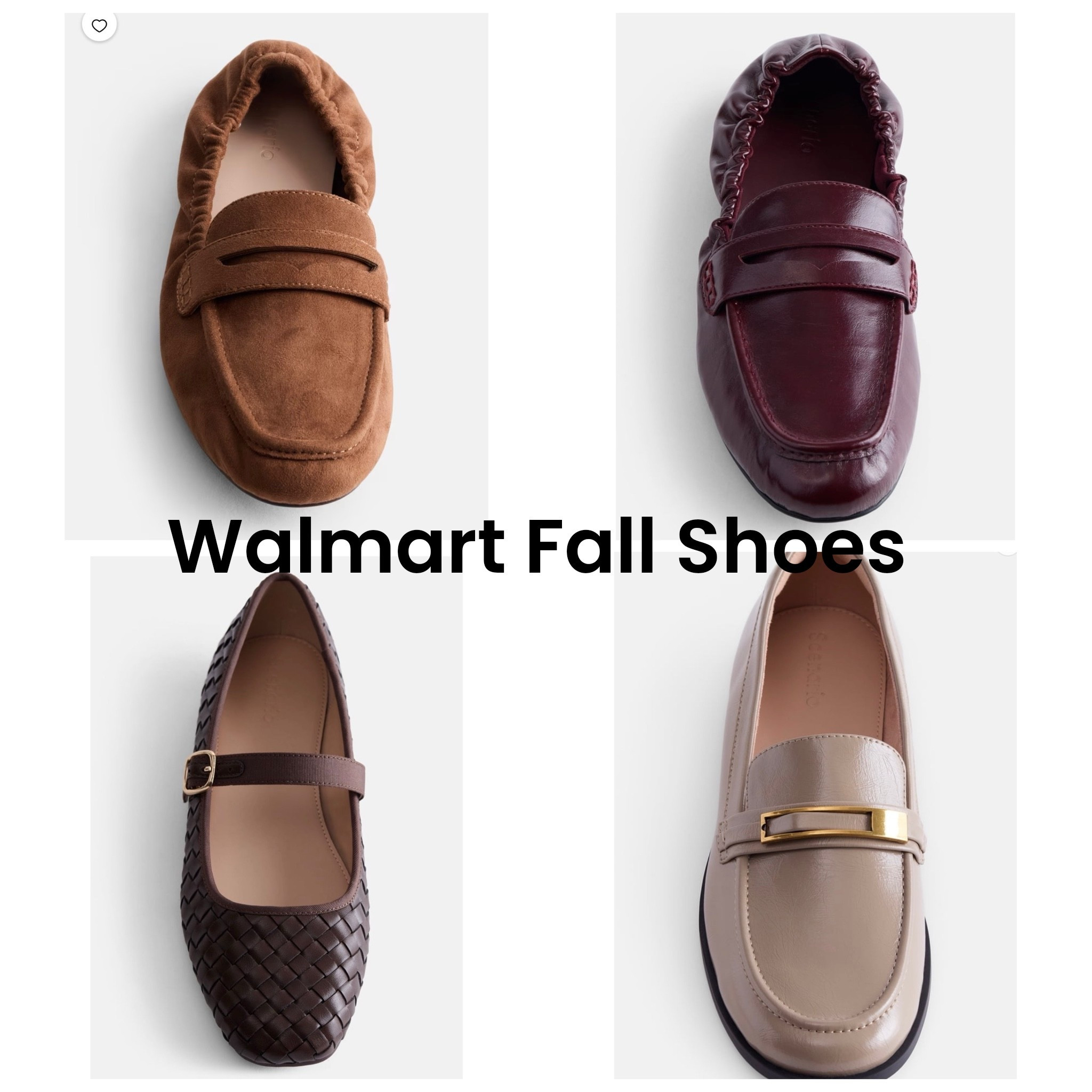 Four Walmart fall shoe finds that look way more expensive than they are 🍂 From rich brown suede to burgundy, woven Mary Janes and a neutral loafer—these are such good options for fall.

#LTKxWalmart #LTKOver40 #LTKPetite