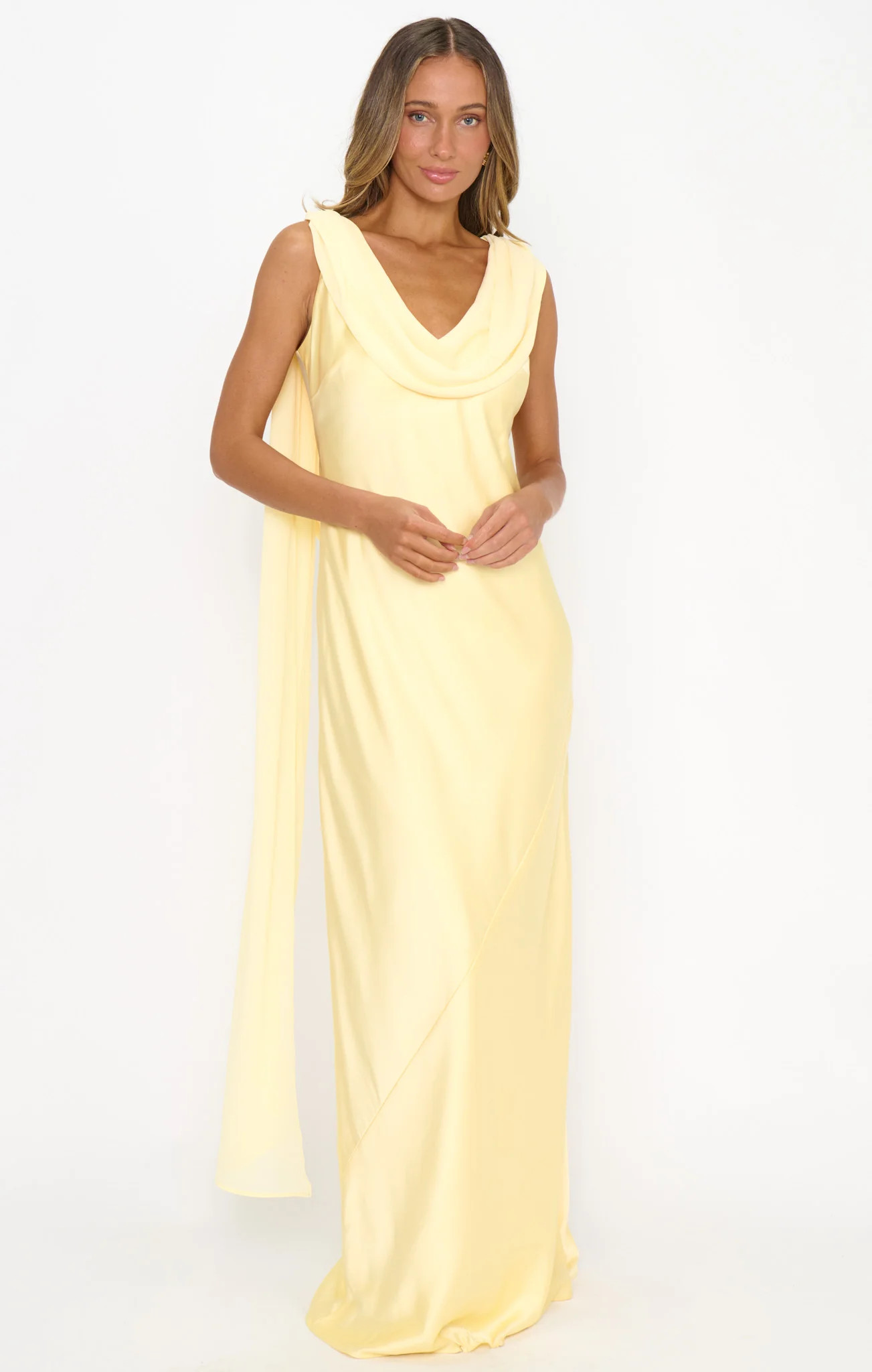 Maya Maxi Dress ~ Pale Yellow Luxe Satin | Show Me Your Mumu