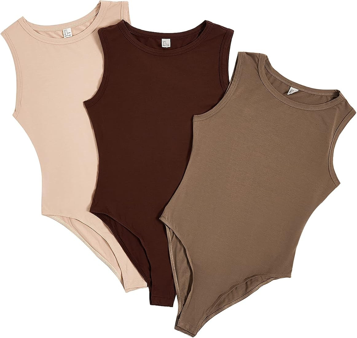 Milumia Women's 3 Pack Sleeveless Bodysuit Solid Round Neck Skinny Tank Tops Set | Amazon (US)