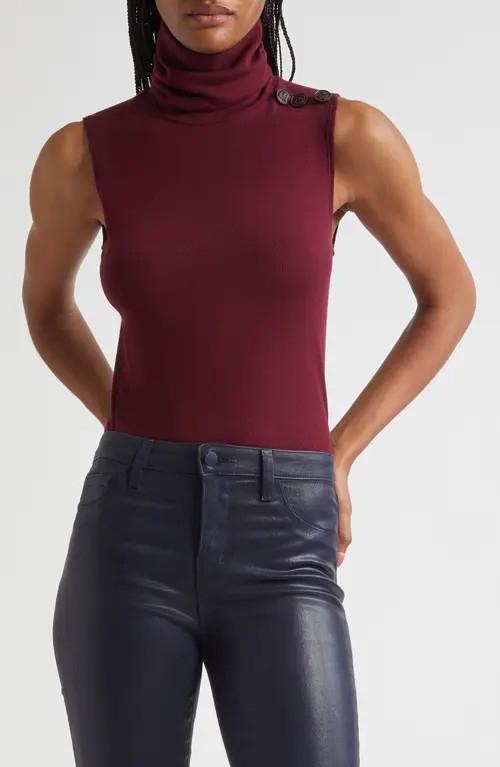 L'AGENCE Ceci Sleeveless Turtleneck Sweater in Dark Port at Nordstrom, Size Medium | Nordstrom