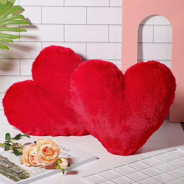Marsui 2 Pcs Heart Pillow Cute Decorative Throw Pillows, Heart Shaped Soft Fluffy Faux Fur Love C... | Amazon (US)