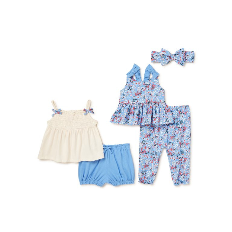 Wonder Nation Baby Girls' Tank Top, Tunic Top, Shorts, Pants and Headband Outfit Set, 5-Piece - W... | Walmart (US)