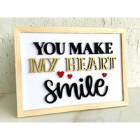 Love Wood Sign Framed Valentines Day Gift You Make My Heart Smile Wall Art 3D Romantic Expression Qu | Etsy (US)