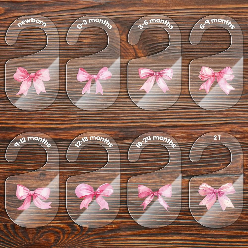 Acrylic Pink Bow Baby Closet Size Dividers Clear Hanging Clothes Dividers Baby Closet Organizers ... | Amazon (US)