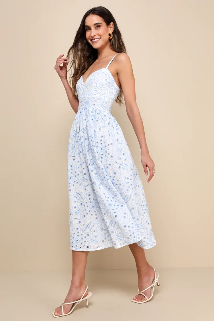 Sunny Poise White Cotton Eyelet Embroidered Midi Dress | Lulus