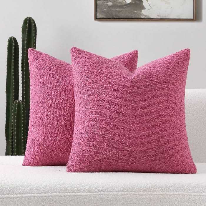 FUTEI Pack of 2 Hot Pink Decorative Throw Pillow Covers 18x18 Inch Soft Cozy Solid Boucle Texture... | Amazon (US)