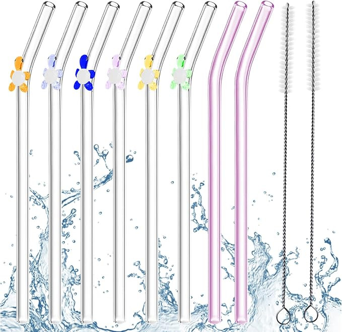 Reusable Glass Straws Colored Turtle Cute Clear Shatter Resistant Bent Drinking Straws With Clean... | Amazon (US)
