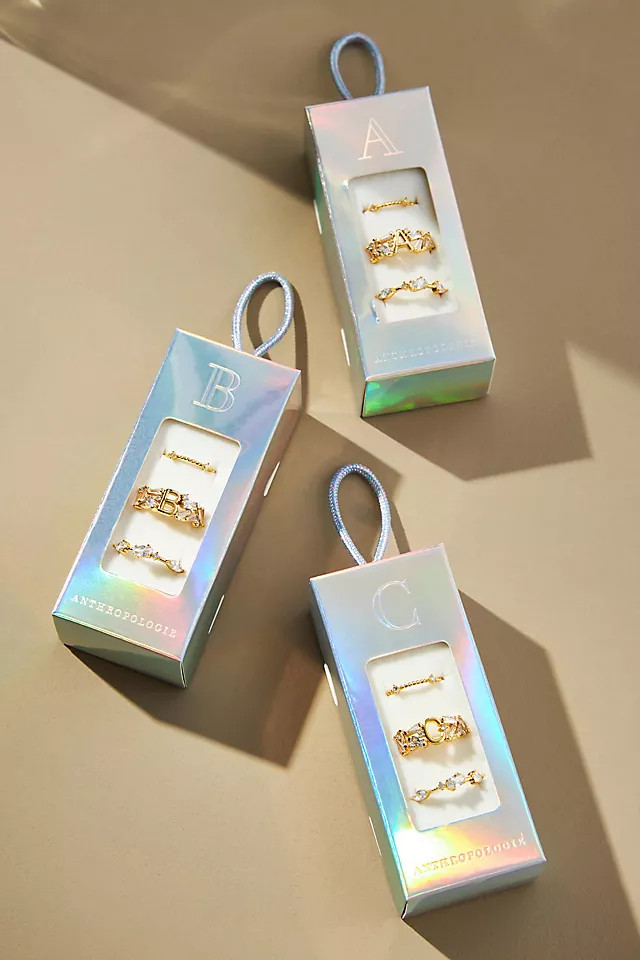 Set of Three Stackable Monogram Rings | Anthropologie (US)