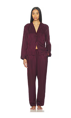 LUNYA Washable Silk Striped Jacquard Long Sleeve Pant Set in Vintage Merlot from Revolve.com | Revolve Clothing (Global)