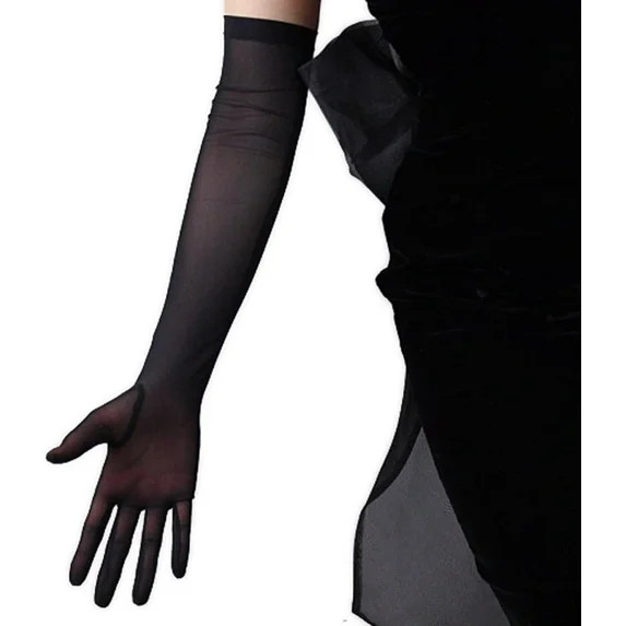 Jtbuh XLY Tulle Long Gloves Stretchy Lace Nylon Black Semi Sheer TECH Touchscreen 50-52 | Walmart (US)