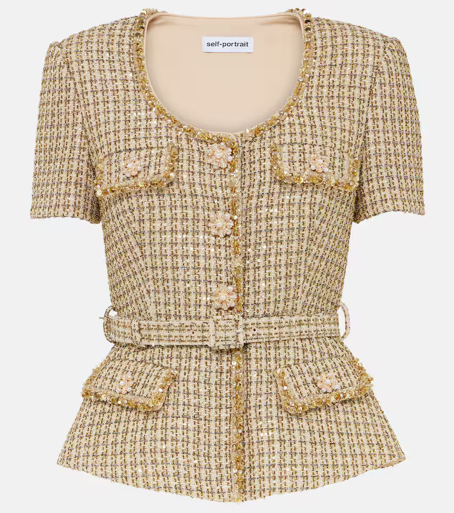 Self-Portrait Embellished bouclÃ© peplum top | Mytheresa (US/CA)