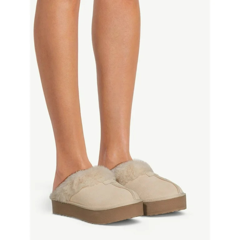 Joyspun Women's Genuine Suede Platform Slipper | Walmart (US)