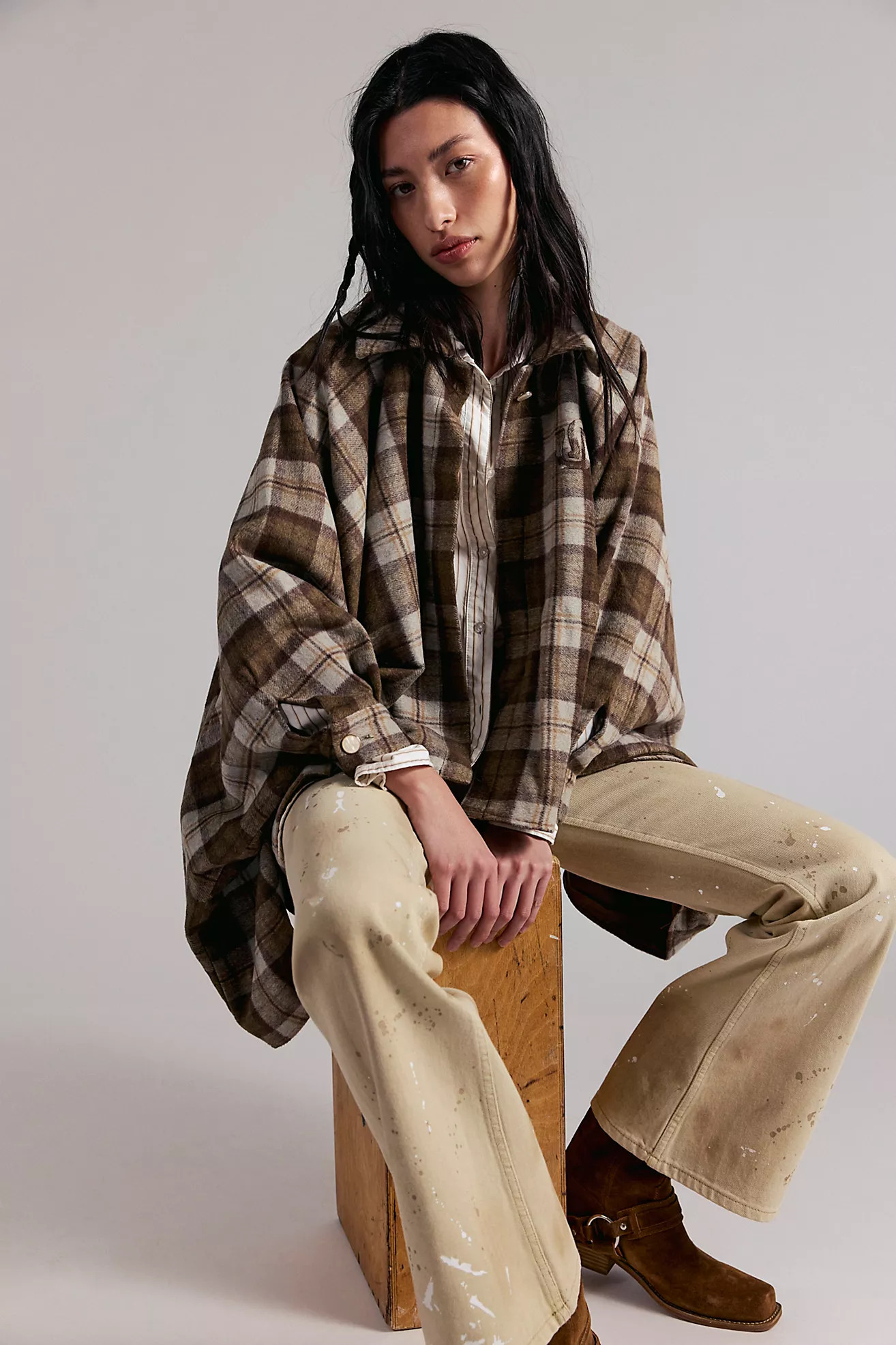 Understated Leather Western Plaid Cape | Free People (Global - UK&FR Excluded)