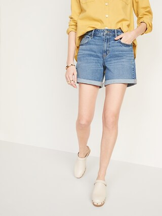 Mid-Rise Medium-Wash Jean Shorts for Women -- 5-inch inseam | Old Navy (US)